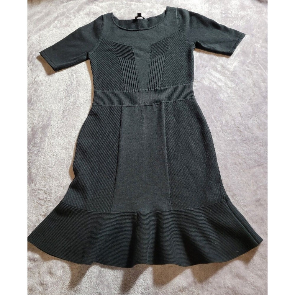 Ann Taylor Knit Dress Black Flounce Hem Size Small